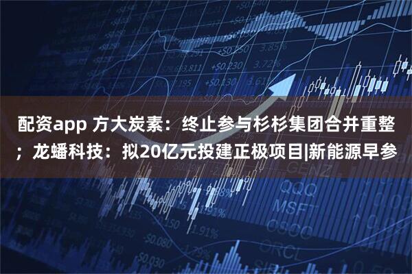 配资app 方大炭素：终止参与杉杉集团合并重整；龙蟠科技：拟20亿元投建正极项目|新能源早参