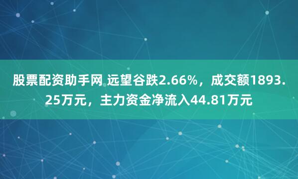 股票配资助手网 远望谷跌2.66%，成交额1893.25万元，主力资金净流入44.81万元